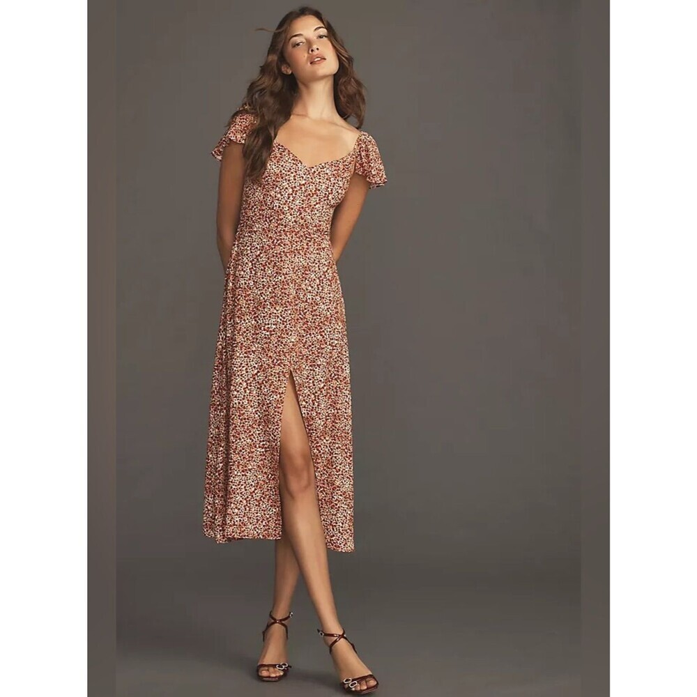 Reformation Rust Floral Midi Dress